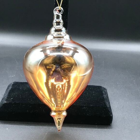 Iridescent Gold Cream Finial Tear Drop Hand Blown Glass Ornament 6" No Box - Picture 2 of 5